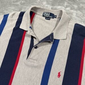 Vintage Polo Ralph Lauren Multi-Color Striped Polo Shirt X-Large Gray Blue Red